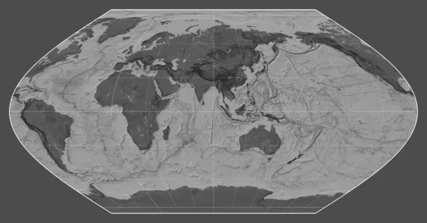 Mappa Bilivello Del Mondo Nella Proiezione Winkel Incentrata Sul Meridiano — Foto Stock