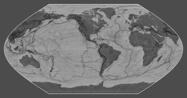 Границы Тектонических Плит Двустворчатой Карте Мира Проекции Винкеля Центром Меридиане — стоковое фото