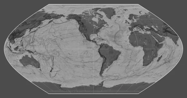 Dwupoziomowa Mapa Świata Projekcji Winkel Skupiona Południku Długości Geograficznej Zachodniej — Zdjęcie stockowe