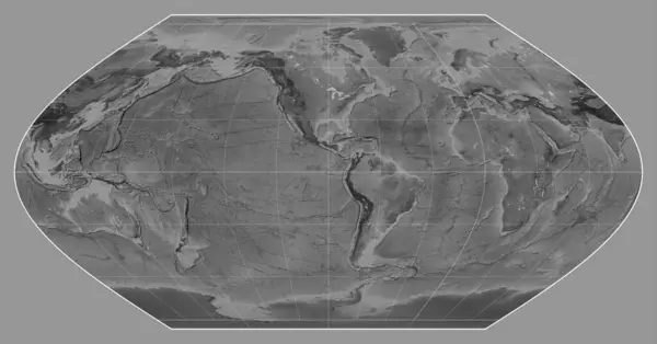 Grayscale Karta Över Världen Winkel Projektion Centrerad Meridianen Västlig Longitud — Stockfoto