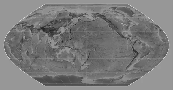 Mapa Escala Grises Del Mundo Proyección Winkel Centrada Longitud Del —  Fotos de Stock