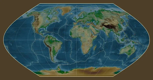 Tektonische Plattengrenzen Auf Einer Physikalischen Weltkarte Der Winkel Projektion Zentriert — Stockfoto