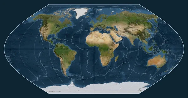 Granice Płyt Tektonicznych Mapie Satelitarnej Świata Projekcji Winkel Skupionej Południku — Zdjęcie stockowe