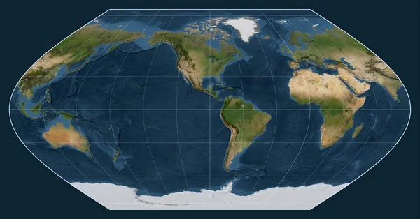 Mappa Satellitare Del Mondo Nella Proiezione Winkel Incentrata Sulla Longitudine — Foto Stock