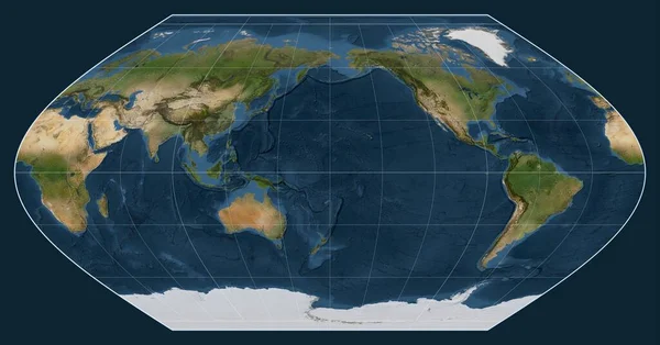 Satellite Map World Winkel Projection Centered Meridian 180 Longitude — Stock Photo, Image