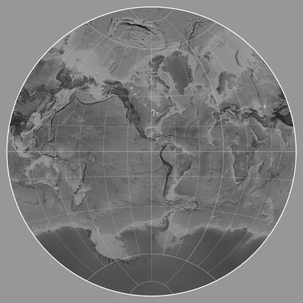 Grayscale Χάρτης Του Κόσμου Στο Van Der Grinten Προβολή Επικεντρώνεται Royalty Free Εικόνες Αρχείου