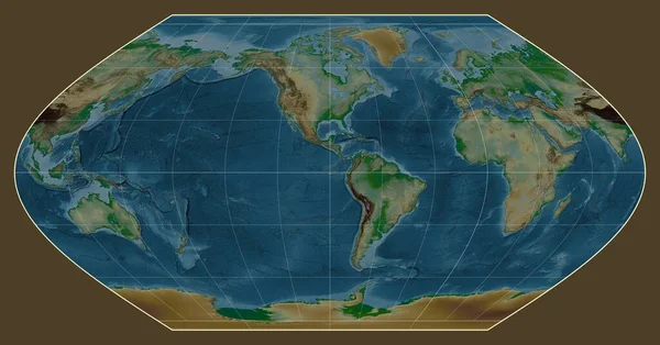 Physical Map World Winkel Projection Centered Meridian West Longitude Stock Picture