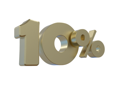 3D altın rengini siyah arkaplanda% 10 olarak sıralamak