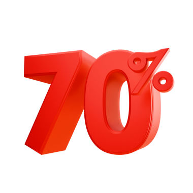 Kırmızı yüzde işaretinin 3 boyutlu görüntülenmesi beyaz arkaplanda izole edildi.