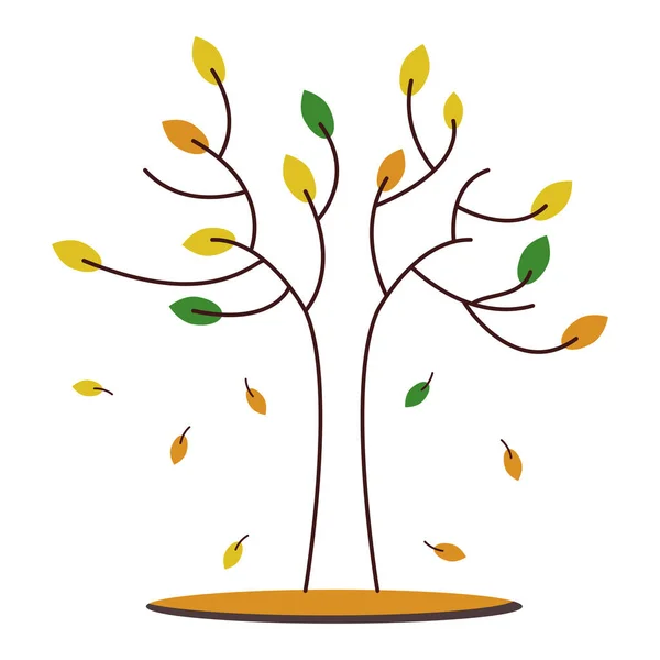 Επίπεδη Δέντρο Φθινόπωρο Εικονογράφηση Διανύσματος — Διανυσματικό Αρχείο