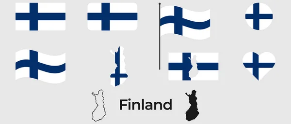 Флаг Финляндии Силуэт Финляндии Национальный Символ — стоковый вектор