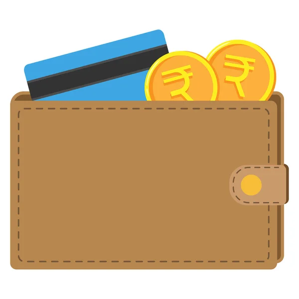 Πορτοφόλι Κέρματα Ρουπίας Και Πιστωτική Κάρτα Επίπεδη Διανυσματική Απεικόνιση — Διανυσματικό Αρχείο