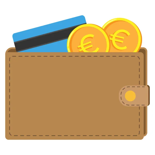 Πορτοφόλι Κέρματα Ευρώ Και Πιστωτική Κάρτα Επίπεδη Διανυσματική Απεικόνιση — Διανυσματικό Αρχείο