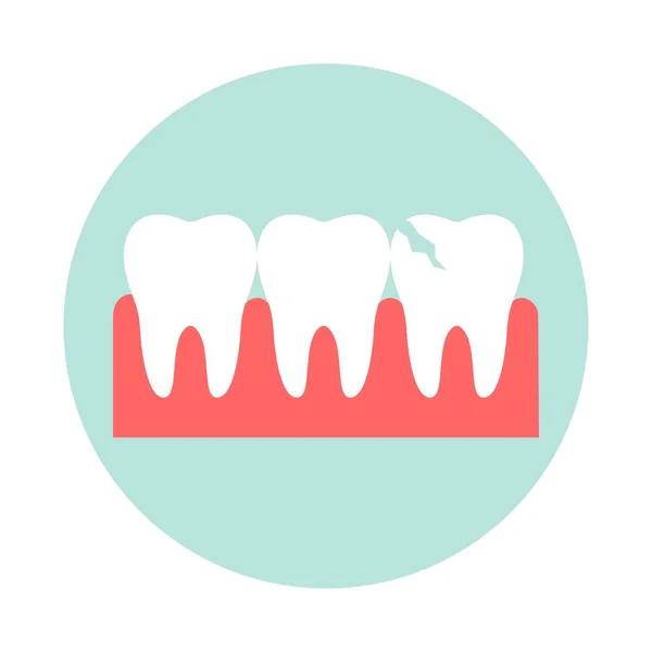 Μια Σειρά Από Υγιή Δόντια Και Ένα Σπασμένο Δόντι Επίπεδη — Διανυσματικό Αρχείο