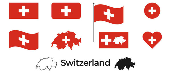 Flag of Switzerland. Silhouette of Switzerland. National symbol.
