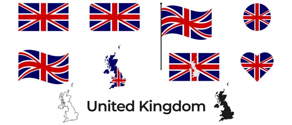 Vlag Van Het Verenigd Koninkrijk Silhouet Van Het Verenigd Koninkrijk — Stockvector