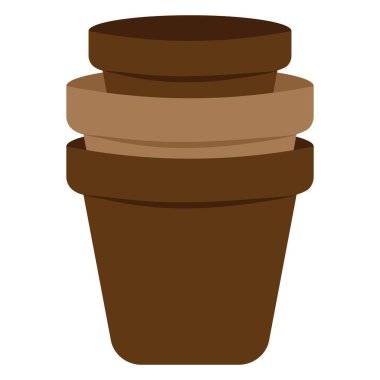 Three empty flower pots standing in each other. Vector flat Illustration