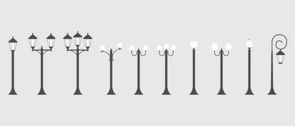 Street Light Set Vector Flat Illustration — Stock Vector