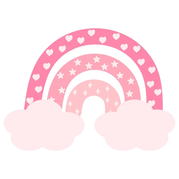 Rózsaszín Boho Szivárvány Felhőkkel Csillagokkal Szívekkel Rombuszokkal Vektorillusztráció — Stock Vector