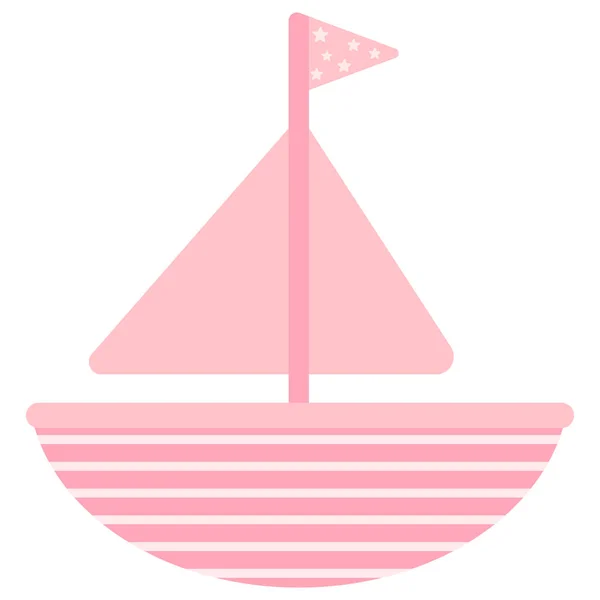 Gyerekes Rózsaszín Hajó Vitorlákkal Zászlóval Vektorlapos Illusztráció — Stock Vector