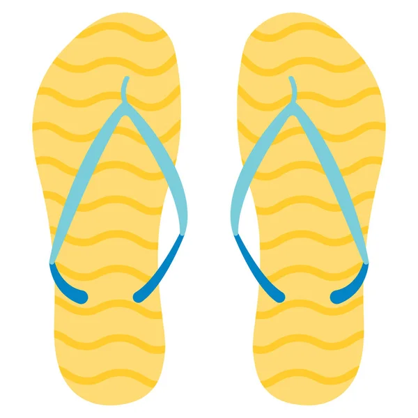 Musim Panas Bergaris Garis Kuning Flip Flops Ilustrasi Rata Vektor - Stok Vektor