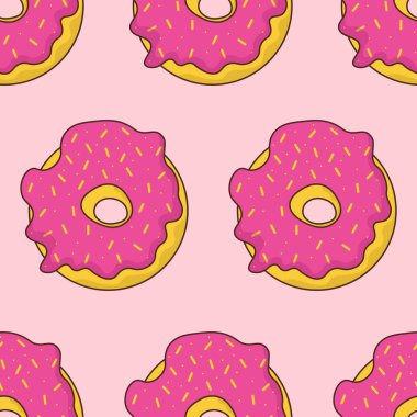 Pembe arka planda jöleli donutlarla kusursuz bir desen..