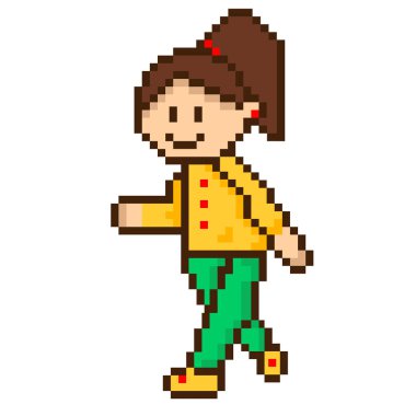 8 paralık kız pikselli karakterler. Kadın pikseli sanat vektörü çizimleri.