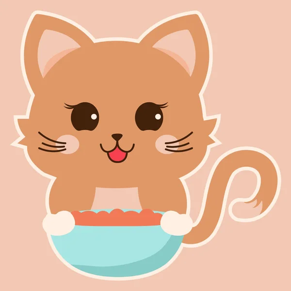 Γάτα Γεμάτο Μπολ Αυτοκόλλητο Φαγητού Εικονογράφηση Διανύσματος — Διανυσματικό Αρχείο