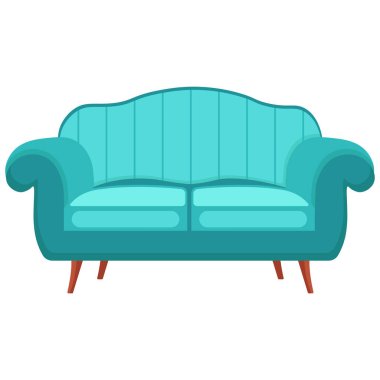 Beyaz arka planda rahat bir kanepe. Çizgi film tarzı. Vektör illüstrasyonu.