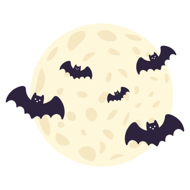 Dolunay ve yarasalar. Vektör Cadılar Bayramı illüstrasyonu