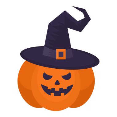 Cadılar Bayramı kabağı ve cadı şapkası. Vektör düz resimleme