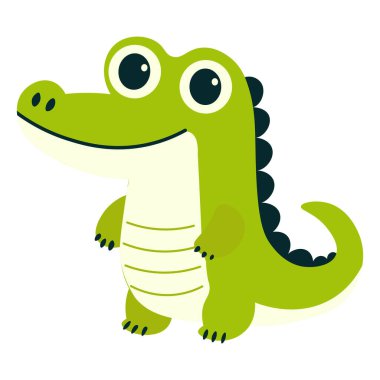 Çocuklar sevimli hayvanlar. Tatlı timsah. Çocuklar için düz karakter. Vektör illüstrasyonu