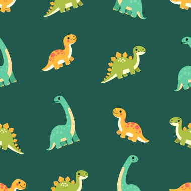 Çocuklar sevimli hayvanlar. Güzel dinozorlar. Vektörsüz desen