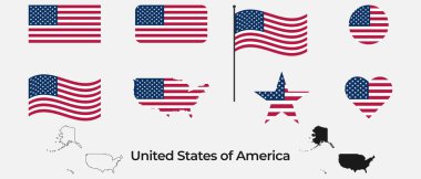 Amerika Birleşik Devletleri bayrağı. Amerika Birleşik Devletleri 'nin silueti. Ulusal sembol.