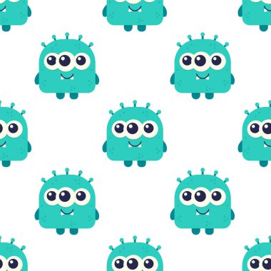 Sevimli bir canavarla çocuk şablonu. Vektörsüz desen