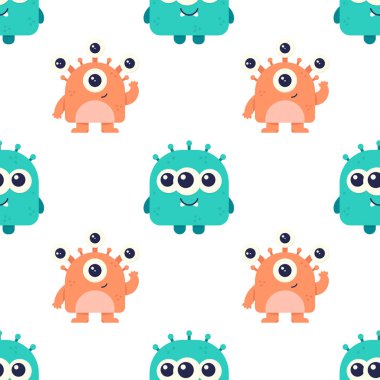 Beyaz arka planda canavarlarla kusursuz bir düzen. Vektör çocukların geçmişi