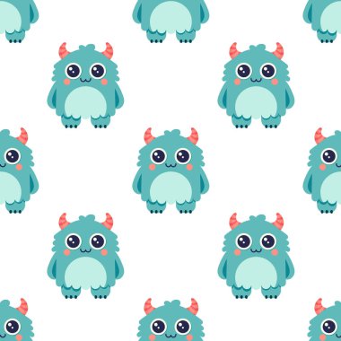 Sevimli bir canavarla çocuk şablonu. Vektörsüz desen