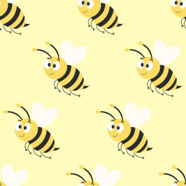 Sarı arka planda arılarla kusursuz desen
