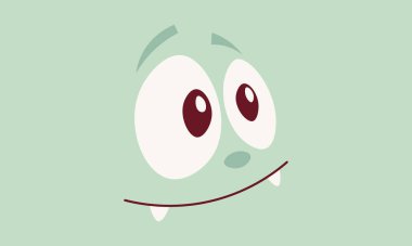 Yumuşak yeşil arkaplan ve canavar yüzlü. Vektör illüstrasyonu