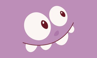 Bir canavarın yüzüne sahip mor bir arkaplan. Vektör illüstrasyonu