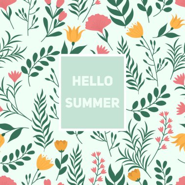 Çiçek açan çiçeklerle dolu yaz arkaplanı.