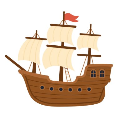 Eski Tahta Korsan Yelkenli Gemi İllüstrasyonu