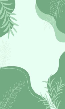 Soyut tropikal yeşillik ve yumuşak yeşil renk tonlarını içeren minimal botanik arka plan. Çevre temalı posterler, davetiyeler veya organik ürün ambalajları için ideal.