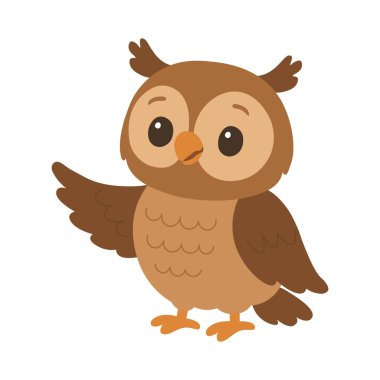 Çocuklar için düz tarzda gülümseyen kahverengi baykuş malzeme veya hayvan alfabesi öğreniyor