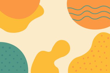 Renkli düz soyut tasarım, akışkan şekiller ve ışık arkaplan üzerindeki noktalı dokular