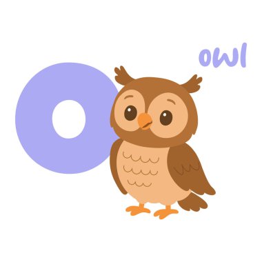 Sevimli baykuş, küçük çocuklara alfabeyi eğlenceli bir şekilde öğretmek için büyük 