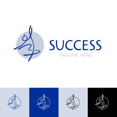 Başarı logosu, dans stüdyosu logosu, doğrusal soyut insan markası, vektör illüstrasyonu