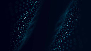 Abstract wave of network connections. Movement of particles with hanging points in conditional space. 3D .