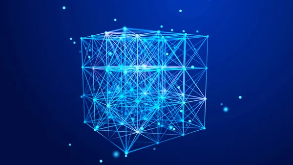 stock image Digital blockchain concept. Data storage in separate cells. Abstract background with dots and connection lines. 3D rendering.