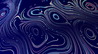 Yuvarlak renkli çizgilerden soyut dijital arkaplan. Bilgi akışı alanı. Büyük veri görselleştirmesi. Üç Boyut .